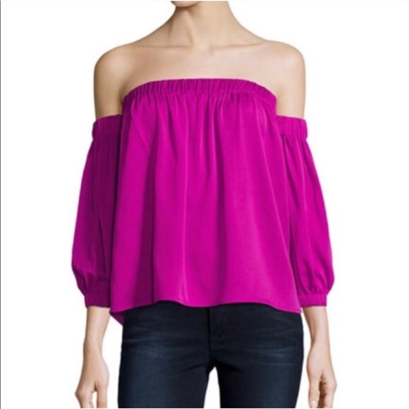 Milly Off The Shoulder Bright Pink Silk Blouse - Picture 4 of 4